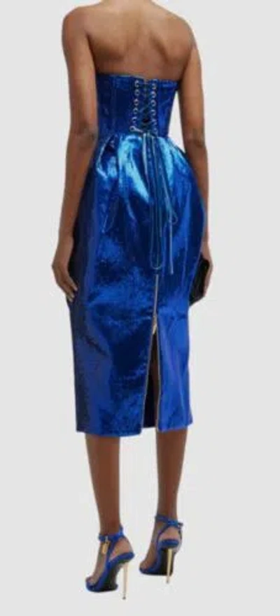 Pre-owned Bronx And Banco $960 Bronx & Banco Women's Blue Sequin Strapless Corset-sheath Dress Size L