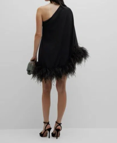 Pre-owned New Arrivals $836 Arrivals Women's Black Feather One-shoulder Marlene Mini Dress Size 36
