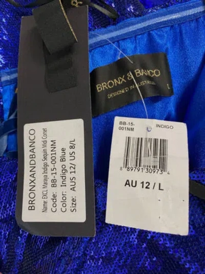 Pre-owned Bronx And Banco $960 Bronx & Banco Women's Blue Sequin Strapless Corset-sheath Dress Size L
