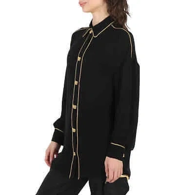 Pre-owned Moschino Ladies Black Long-sleeve Teddy Button Silk Shirt, Brand Size 38 (us