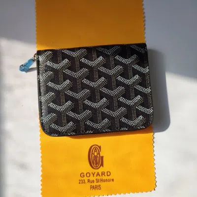 Pre-owned Goyard Unused Bifold Wallet Black Pvc Leather Herringbone Box Bag France