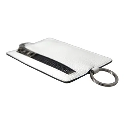 Pre-owned Dolce & Gabbana Wallet White Calf Leather Lanyard Logo Card Holder Men 480usd