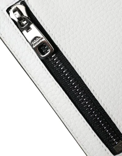 Pre-owned Dolce & Gabbana Wallet White Calf Leather Lanyard Logo Card Holder Men 480usd
