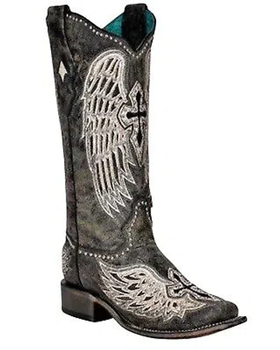 Pre-owned Corral Boots Corral Women's Cross And Wings Tall Western Boot - Square Toe - A4243 In Black