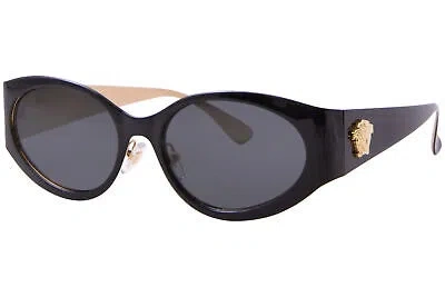 Pre-owned Versace Ve2263 143387 Sunglasses Women's Black/dark Grey Oval Shape 56mm In Gray