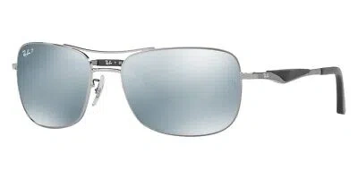 Pre-owned Ray Ban Ray-ban 0rb3515 Sunglasses Men Silver Square 61mm 100% Authentic In Green Mirror Silver