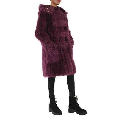 Pre-owned Burberry Ladies Deep Maroon Montgomery Faux Fur Ear Applique Tailored Coat In Red