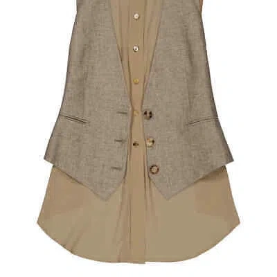 Pre-owned Burberry Ladies Cedar Brown Melange Silk Shirt Detail Linen Remodeled Vest,