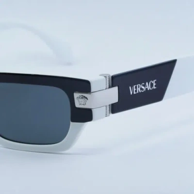 Pre-owned Versace Ve4465 545987 Top Black/white/dark Grey 53-18-145 Sunglasses Auth... In Gray