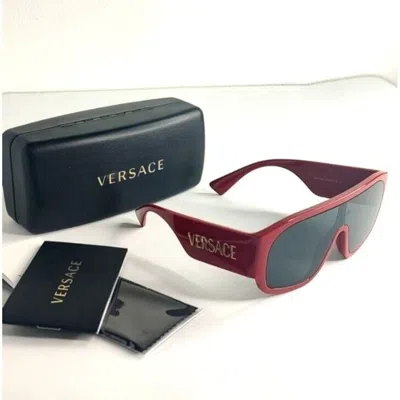 Pre-owned Versace Sunglasses Ve4439 53887 Red Shield Sporty Oversized In Gray