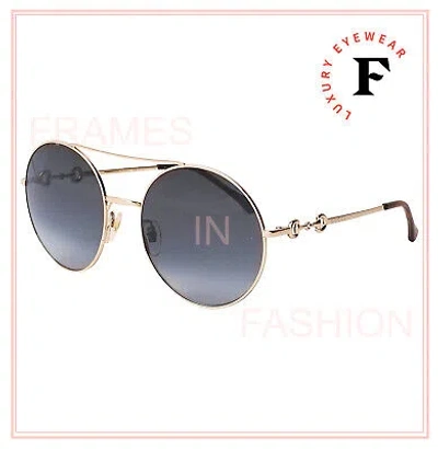 Pre-owned Gucci Horsebit 0878 Gold Gray Round Unisex Gg0878s 001 Retro Fashion Sunglasses