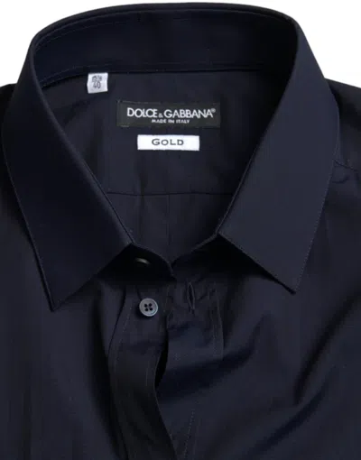 Pre-owned Dolce & Gabbana Shirt Dress Gold Navy Blue Slim Fit Formal 40/ Us15.75 /m 570usd