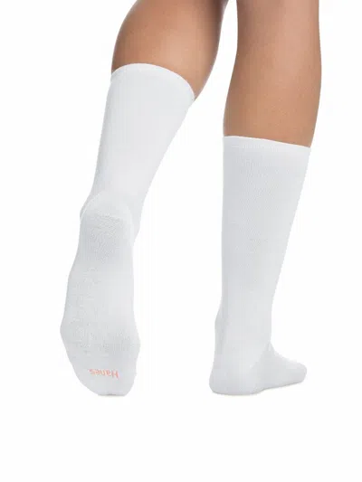 Pre-owned Hanes ® Women's Premium Crew Sock 6-pack "soft & Lightweight & Extended Size " In White