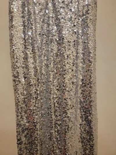 Pre-owned Halston Heritage Halston Sequined Draped Slit Evening Gown Silver Sz Small ( Sz 4/6)
