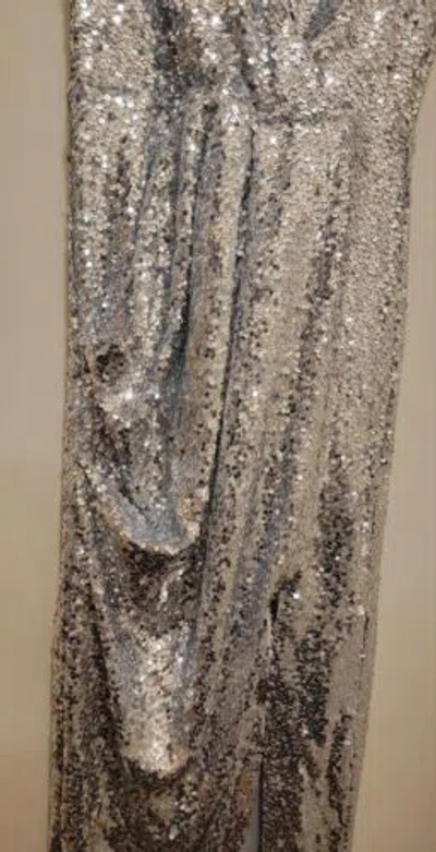 Pre-owned Halston Heritage Halston Sequined Draped Slit Evening Gown Silver Sz Small ( Sz 4/6)