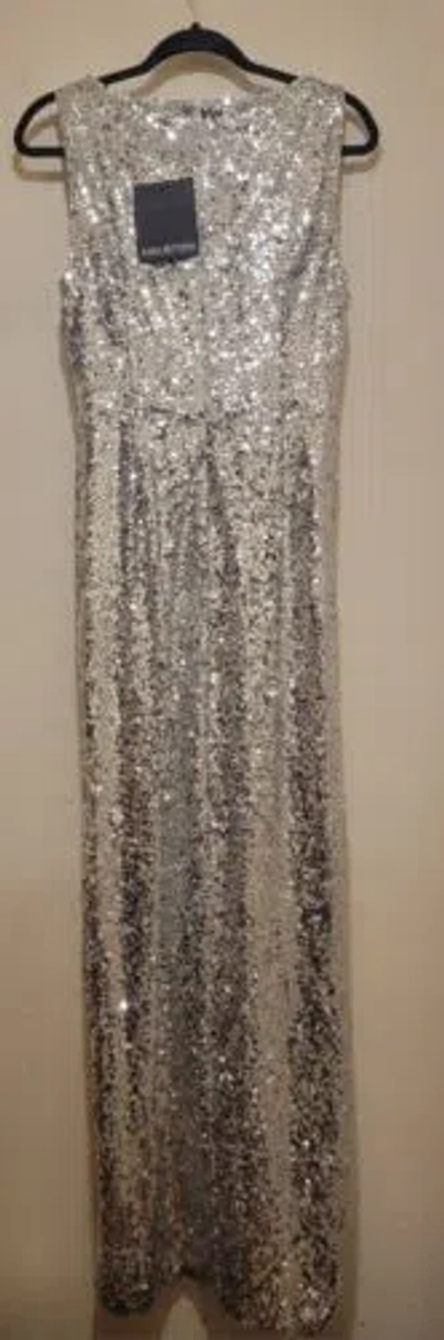 Pre-owned Halston Heritage Halston Sequined Draped Slit Evening Gown Silver Sz Small ( Sz 4/6)