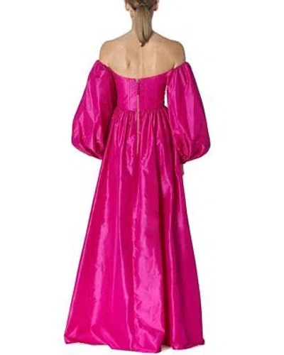 Pre-owned Carolina Herrera Off Shoulder Balloon Sleeve Silk Gown Women's In Pink