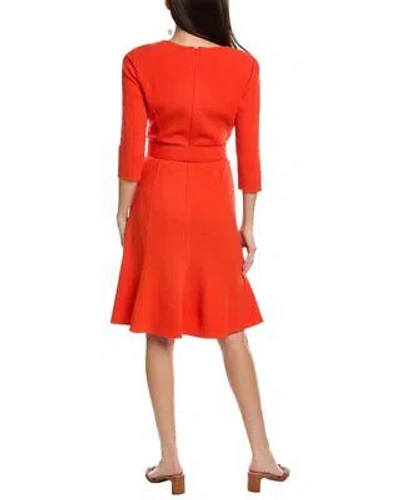 Pre-owned Oscar De La Renta Belted Wool-blend Flare Dress Women's In Orange