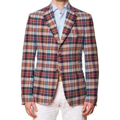 Pre-owned Sartoria Partenopea Madras Seersucker Summer Jacket Current Model In Multicolor