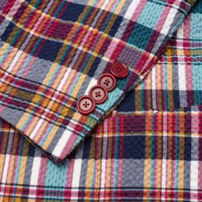 Pre-owned Sartoria Partenopea Madras Seersucker Summer Jacket Current Model In Multicolor
