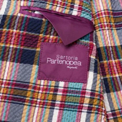 Pre-owned Sartoria Partenopea Madras Seersucker Summer Jacket Current Model In Multicolor