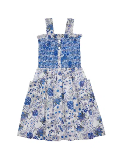 Shop Ro's Garden Little Girl's & Girl's Polly Floral Dress In Blue Opal