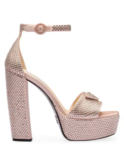 Shop Prada Women's Satin Platform Sandals With Crystals In Pink