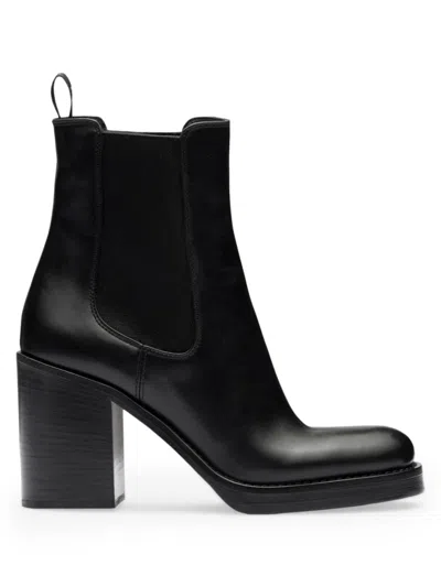 Shop Prada Women's Leather Booties In Black
