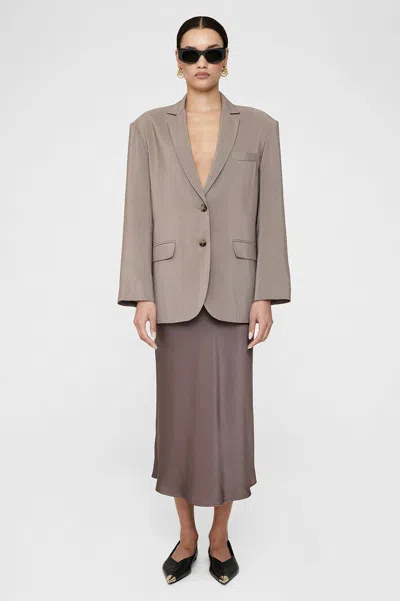 Shop Anine Bing Bar Silk Skirt In Iron In Brown