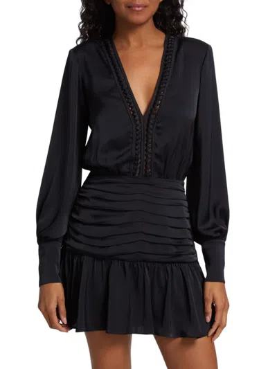 Shop Ramy Brook Women's Faith Satin Ruched Mini Dress In Black
