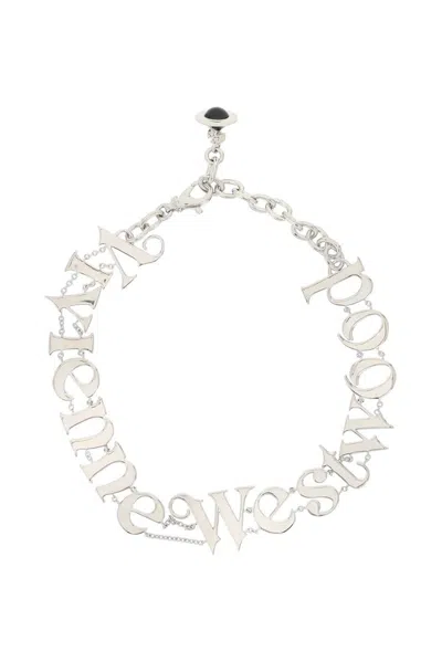 Shop Vivienne Westwood Logo Lettering Orb Pendant Choker In Silver