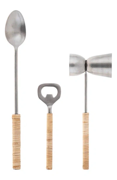 Shop Karma Gifts Catalina 3-piece Cane Wrapped Bar Tool Set In Grey