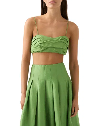 Aje Women's Thea Pleated Linen-blend Crop Top In Fern Green