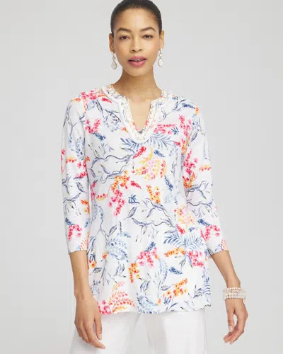 Chico's Linen Nautical Embellished Tunic Top In Red Size 12/14 |  In Watermelon Punch