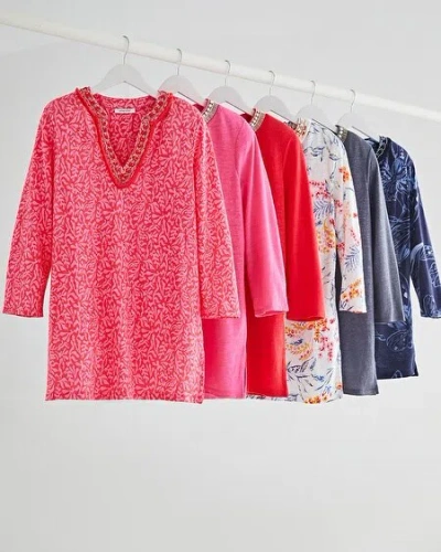 Chico's Linen Nautical Embellished Tunic Top In Red Size 12/14 |  In Watermelon Punch