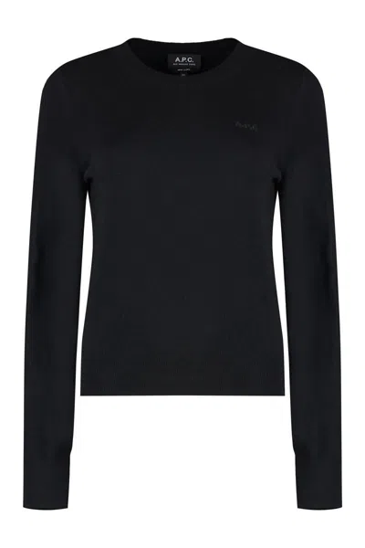 Shop Apc A.p.c. Nina Crew-neck Wool Sweater In Black