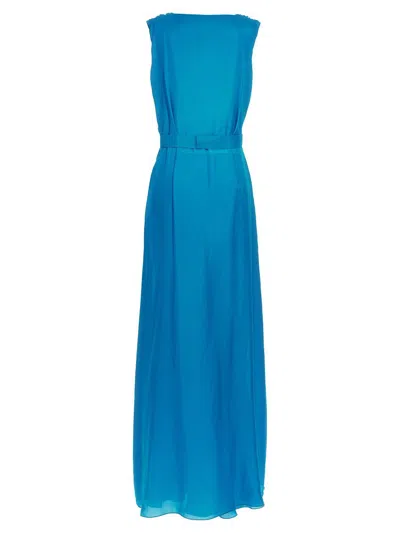 Shop Alberta Ferretti Long Ruffles Dress In Blue