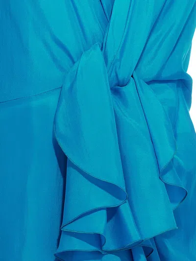 Shop Alberta Ferretti Long Ruffles Dress In Blue