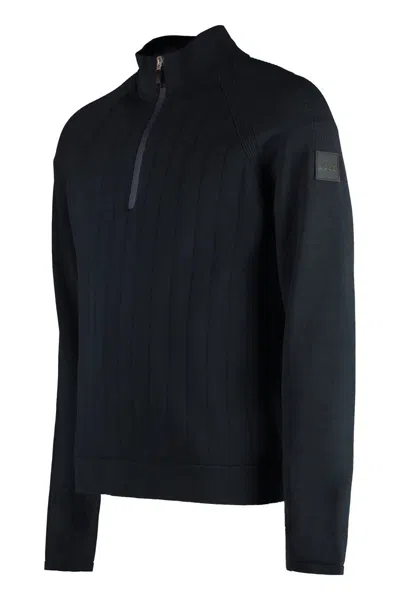 Shop Hugo Boss Boss Cotton Blend Turtleneck Sweater In Blue