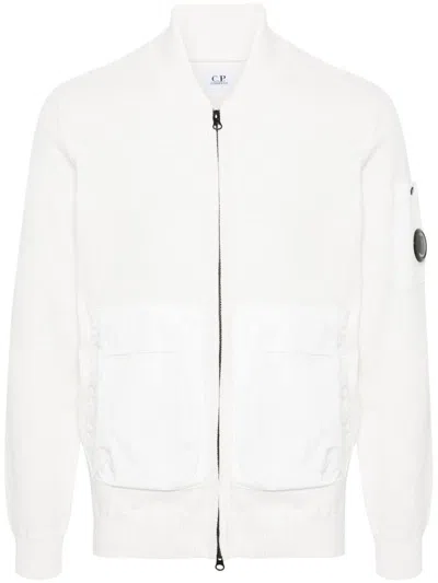 Shop C.p. Company Coton Mixed Bomber Knit In Ivory