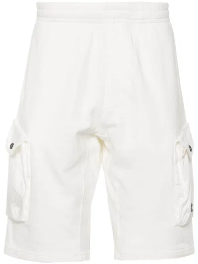 Shop C.p. Company Cotton Fleece Mixed Cargo Shorts In Ivory
