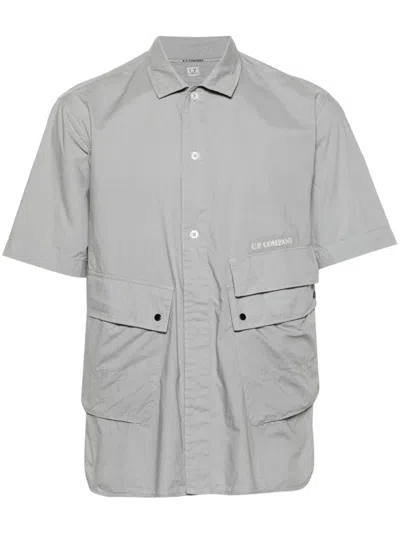 Shop C.p. Company Popeline Pocket Shirt In Gray