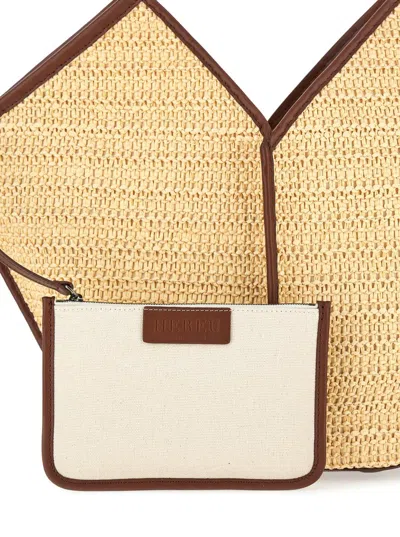 Shop Hereu 'calella' Beige Tote Bag With Brown Leather Trim In Suede Woman