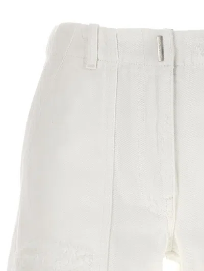 Shop Givenchy Destroyed Denim Bermuda Shorts In White