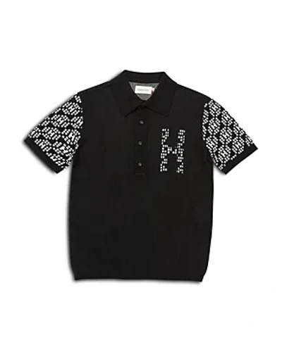 Shop Honor The Gift Knit H Pattern Short Sleeve Polo Shirt In Black