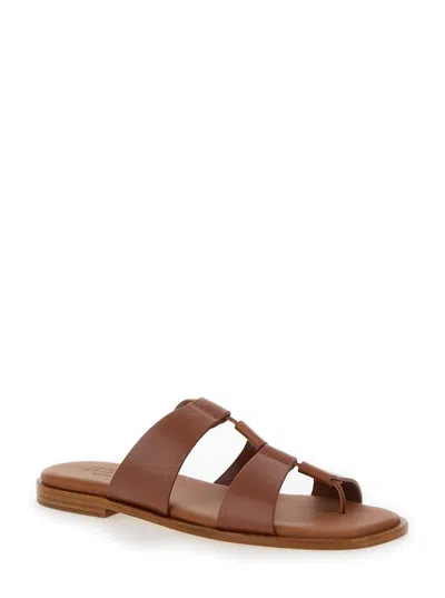 Shop Hereu 'lina' Brown Thongs Sandals In Leather Woman
