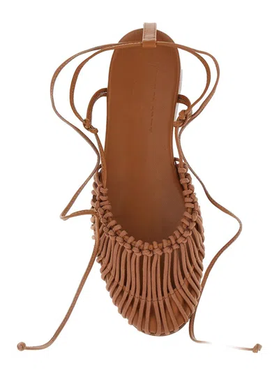 Shop Hereu 'mantera' Brown Ballerinas With Ankle Strings In Leather Woman