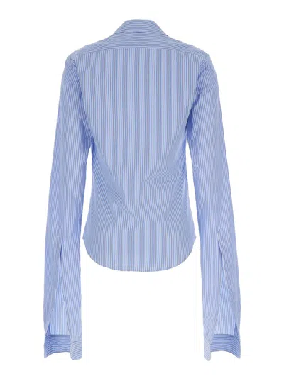 Shop Coperni White And Light Blue Shirt With Knotted Cuffs In Cotton Woman