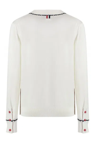 Shop Thom Browne Cardigan In Silk And Cotton In White