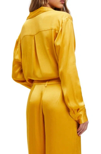 Shop Bardot Lena Satin Button-up Shirt In Marigold